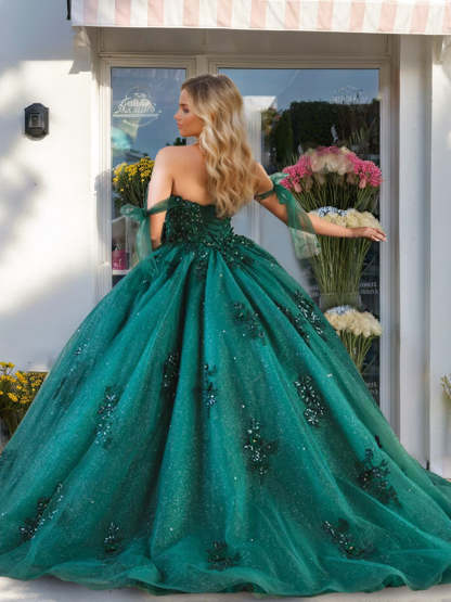 Off-the-Shoulder Sleeveless Ball Gown with Sequins in a Floor-Length Design