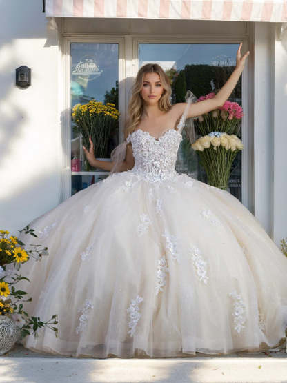 Off-the-Shoulder Sleeveless Ball Gown with Sequins in a Floor-Length Design