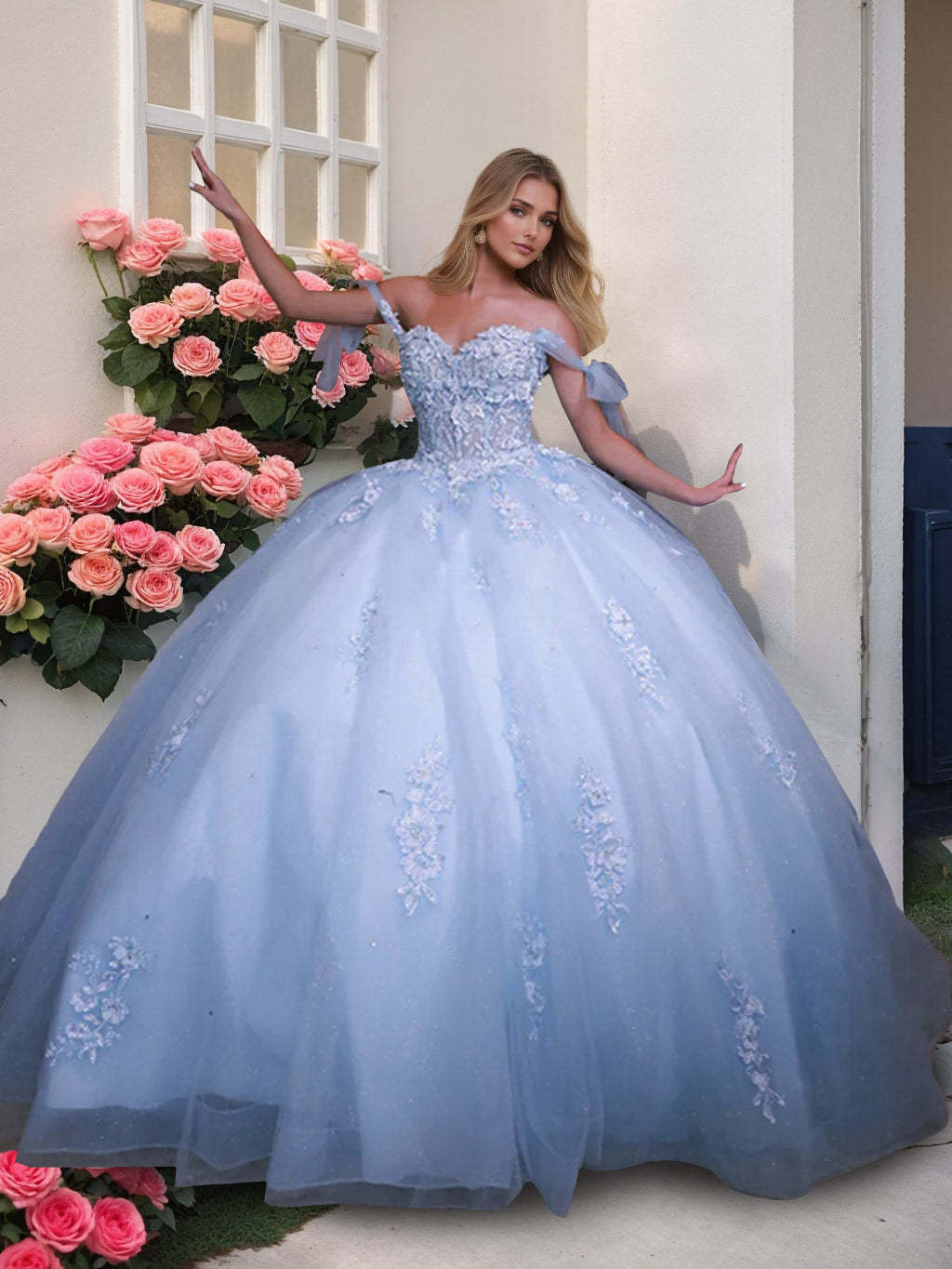 Off-the-Shoulder Sleeveless Ball Gown with Sequins in a Floor-Length Design