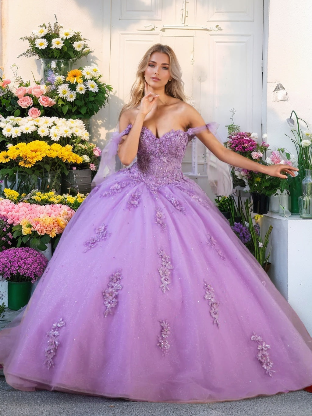Off-the-Shoulder Sleeveless Ball Gown with Sequins in a Floor-Length Design
