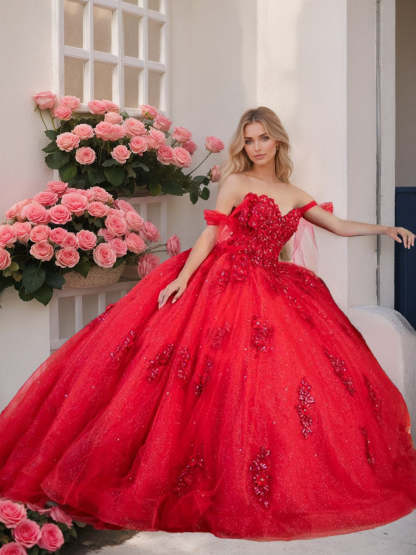 Off-the-Shoulder Sleeveless Ball Gown with Sequins in a Floor-Length Design