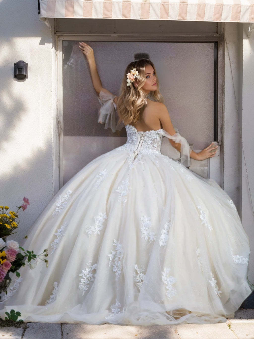 Off-the-Shoulder Sleeveless Ball Gown with Sequins in a Floor-Length Design