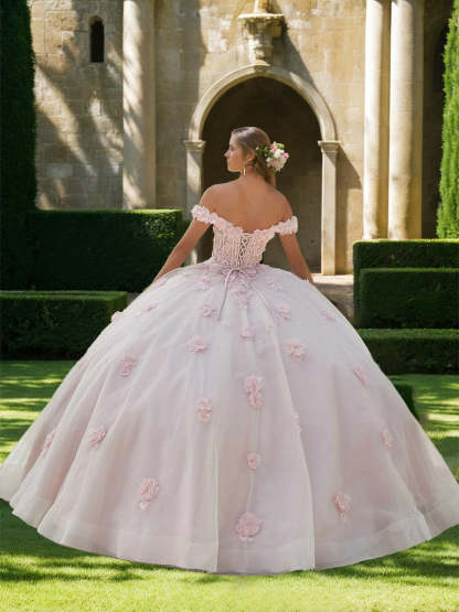 Sweetheart Off-the-Shoulder Sleeveless Ball Gown with Appliques & Flowers in Floor-length Tulle