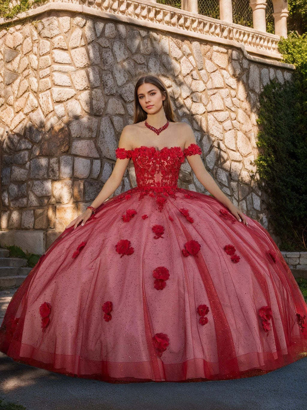 Sweetheart Off-the-Shoulder Sleeveless Ball Gown with Appliques & Flowers in Floor-length Tulle