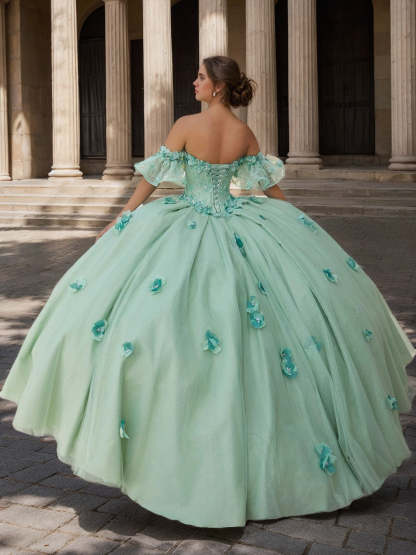 Sweetheart Strapless Sleeveless Ball Gown Long Prom Dress in Lace Tulle with Sequins & Flowers