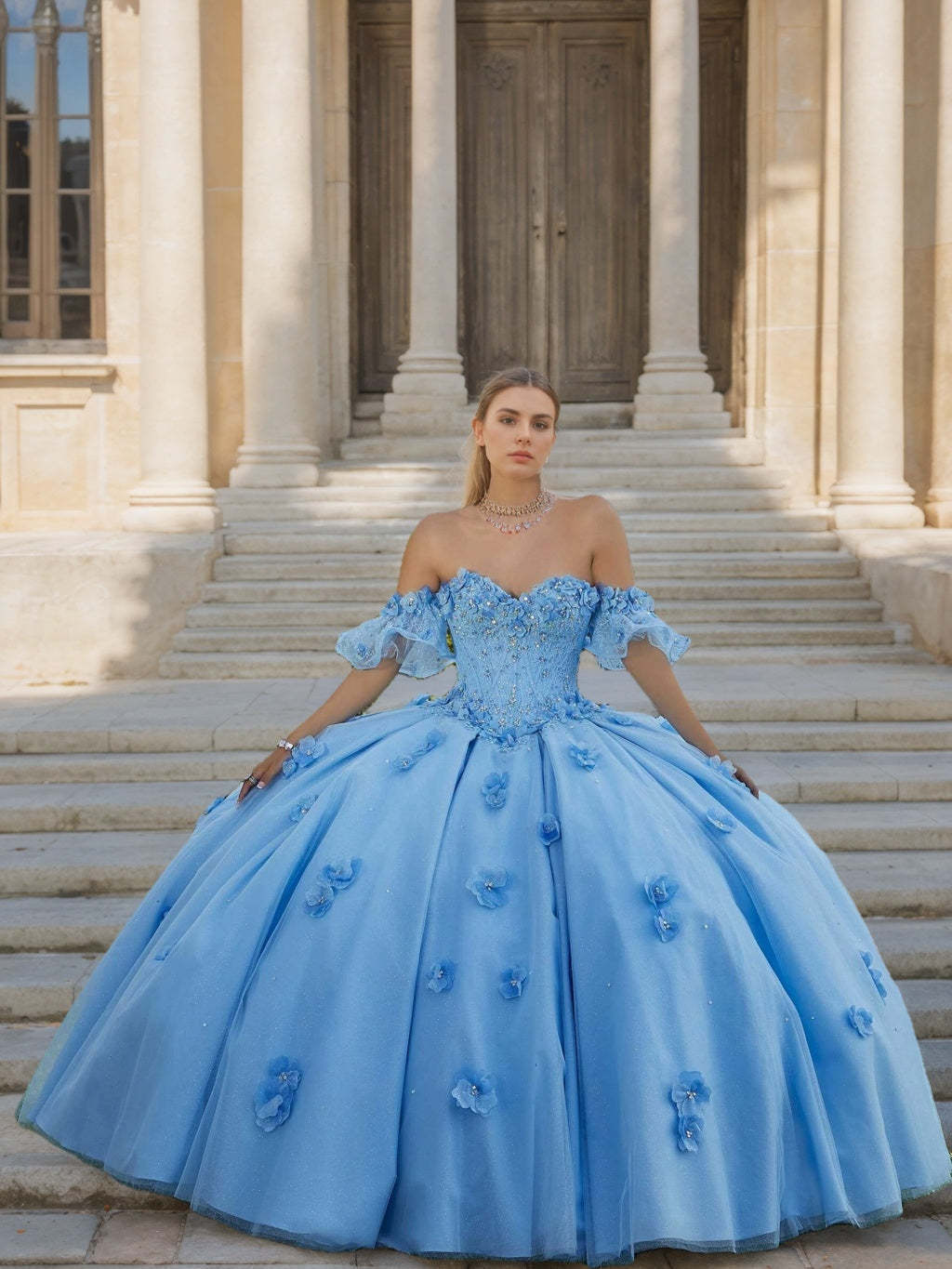 Sweetheart Strapless Sleeveless Ball Gown Long Prom Dress in Lace Tulle with Sequins & Flowers