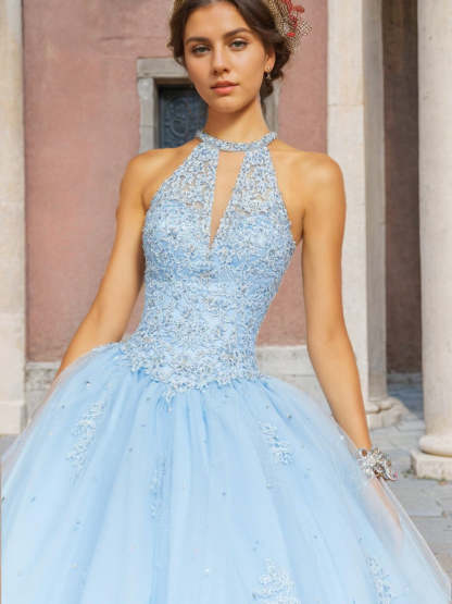 Sleeveless Floor-length Ball Gown Prom Dress with Appliques