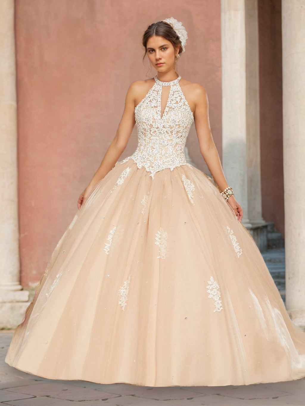 Sleeveless Floor-length Ball Gown Prom Dress with Appliques