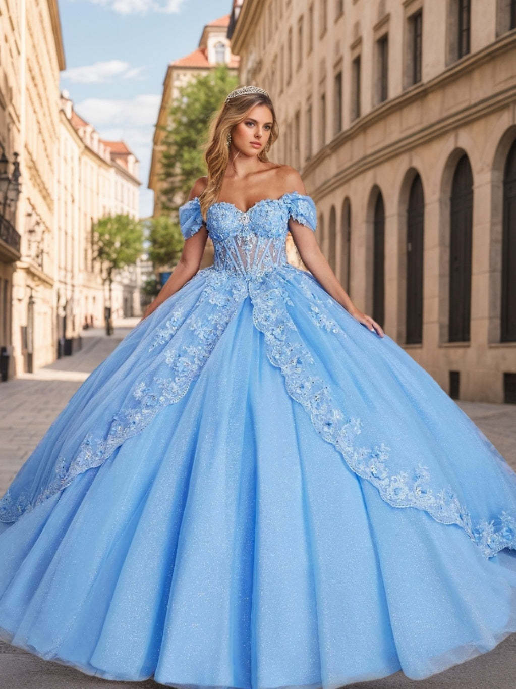 Sweetheart Off-the-Shoulder Ball Gown with Lace Appliques & Beads Sleeveless Floor-length Prom Dress