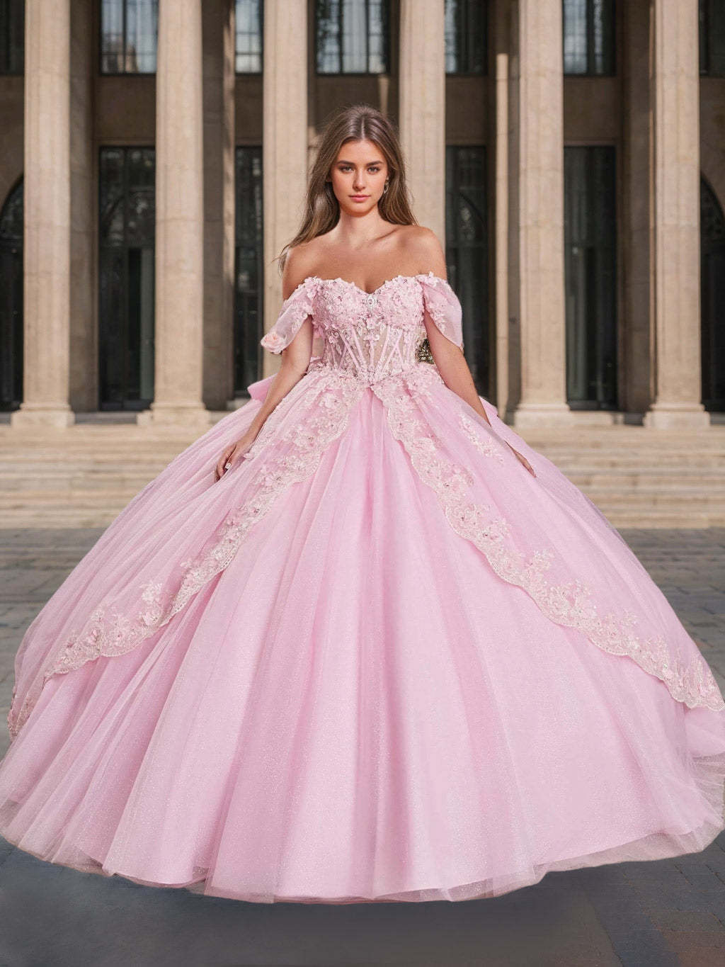 Sweetheart Off-the-Shoulder Ball Gown with Lace Appliques & Beads Sleeveless Floor-length Prom Dress