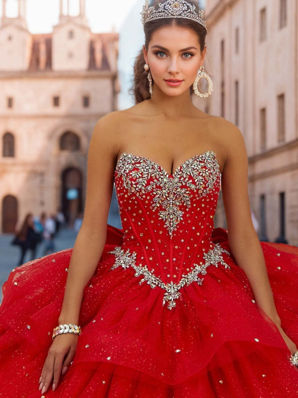 Sweetheart Off-the-Shoulder Sleeveless Ball Gown in Long Tulle with Sequins & Beads