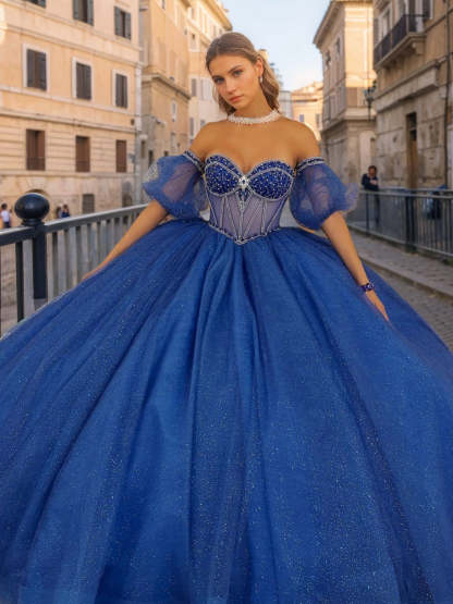 Sweetheart Strapless Ball Gown with Beads and Sequins for Long Prom Evenings