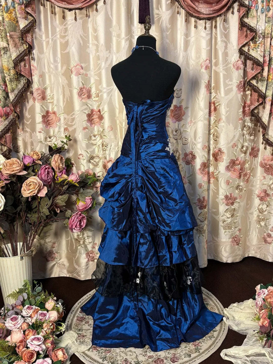 Sweetheart Princess A-Line Sleeveless Floor-Length Taffeta Lace Prom Dress with Ruffles and Appliques-BMbridal.UK