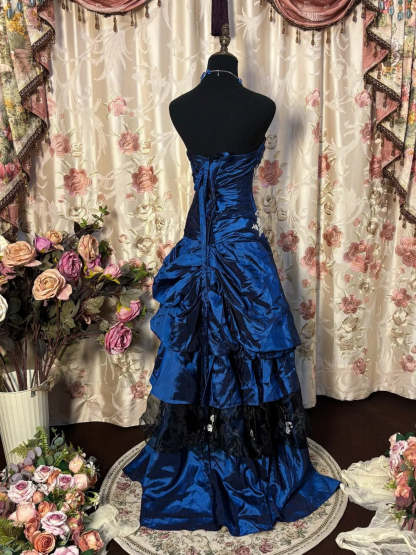 Sweetheart Princess A-Line Sleeveless Floor-Length Taffeta Lace Prom Dress with Ruffles and Appliques-BMbridal.UK