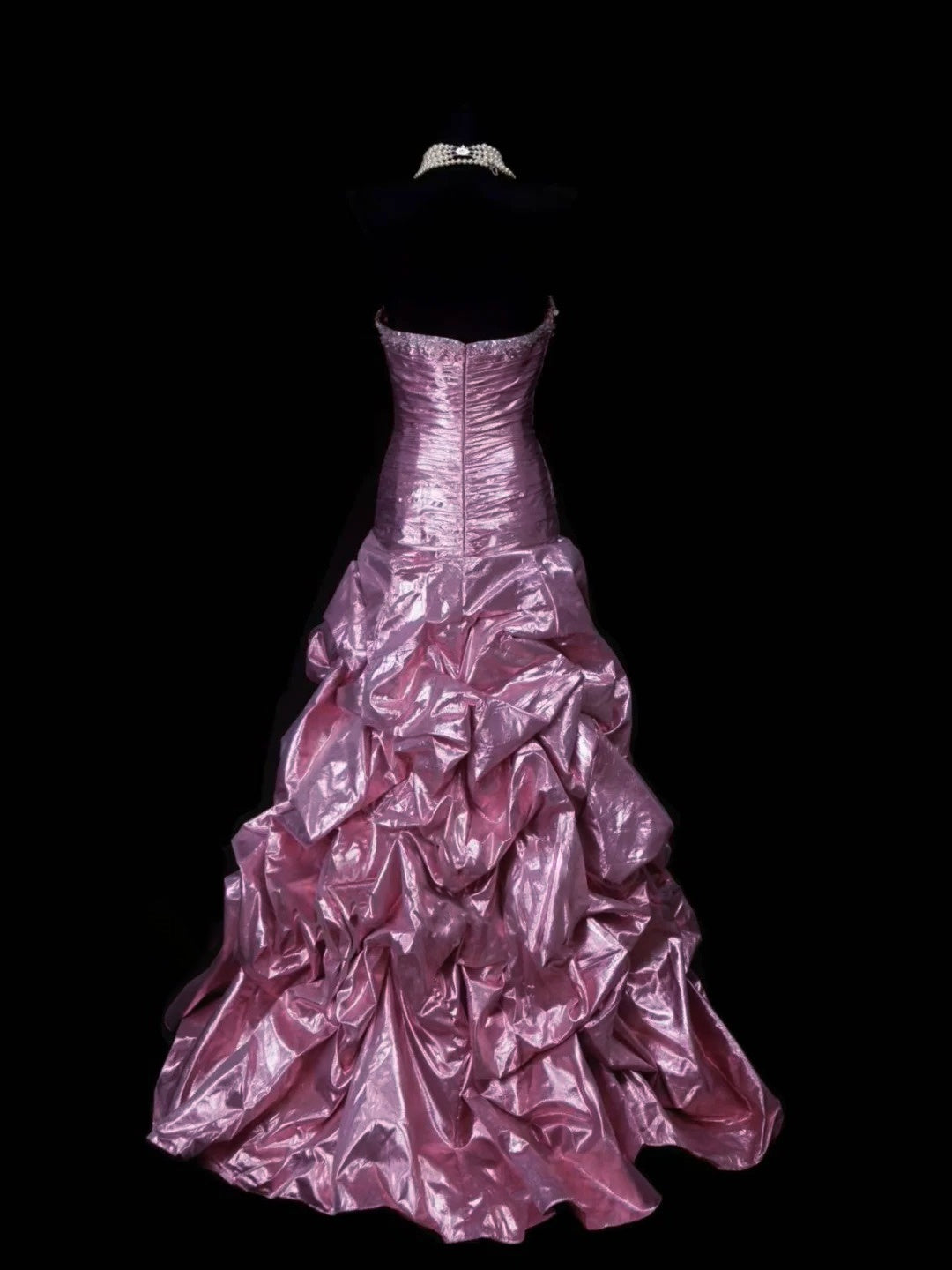 Sweetheart Princess A-Line Sleeveless Floor-Length Taffeta Prom Dress with Ruched Sequins