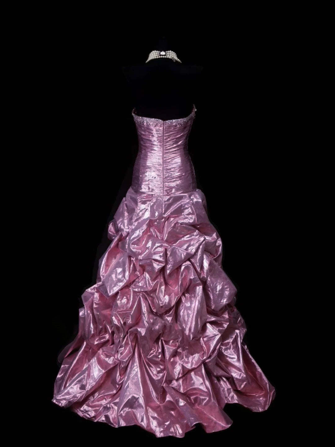 Sweetheart Princess A-Line Sleeveless Floor-Length Taffeta Prom Dress with Ruched Sequins