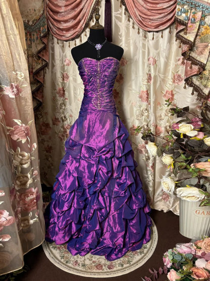 Sweetheart Princess A-Line Sleeveless Floor-Length Taffeta Prom Dress with Ruffles and Sequins