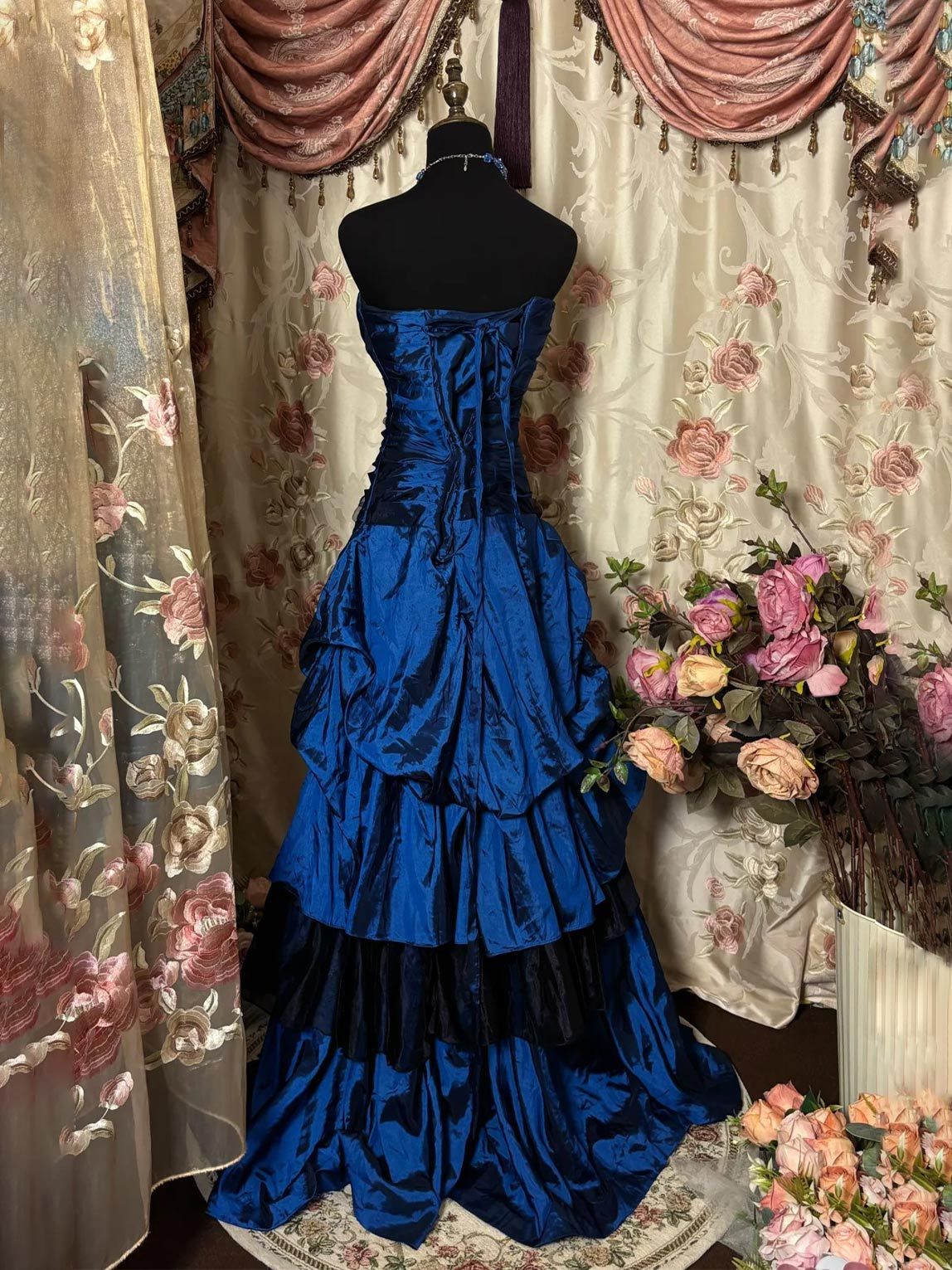 Sweetheart Princess A-Line Sleeveless Floor-Length Floral Taffeta Prom Dress with Ruffles Appliques & Lace-BMbridal.UK