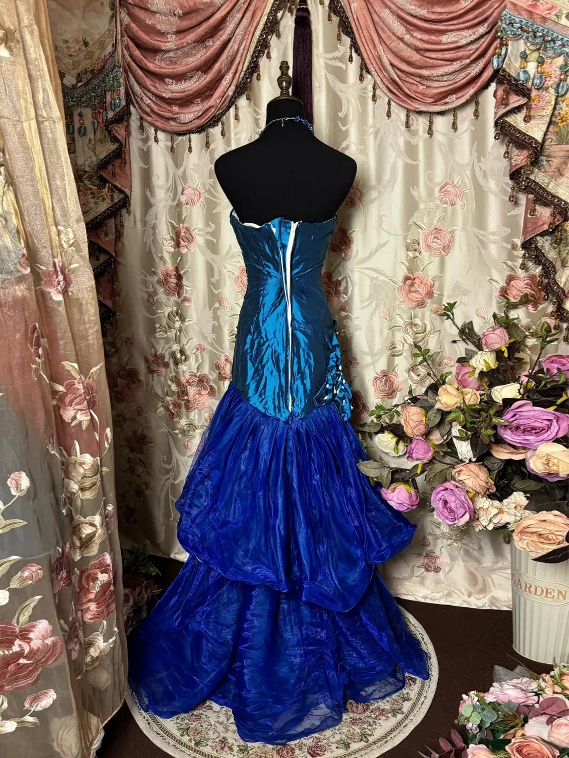 Strapless Princess A-Line Floor-Length Prom Dress in Taffeta with Unique Lace Ruffles and Flowers