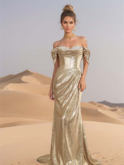 Sleeveless Sweetheart Floor-Length Prom Dresses with Sequins in Trumpet/Mermaid Style