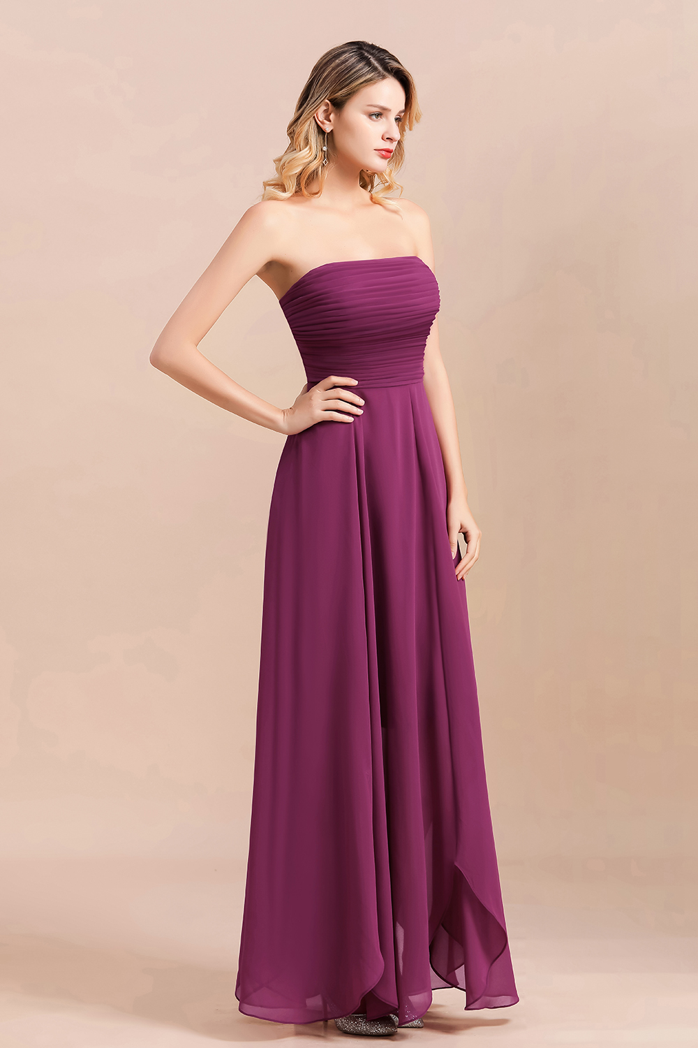 BMbridal Gorgeous Strapless Ruffle Bridesmaid Dress with Petal Hemline-BMbridal