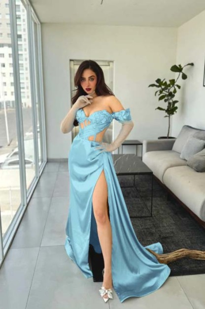 Off the Shoulder Sleeveless Long Mermaid Prom Dress With Gloves