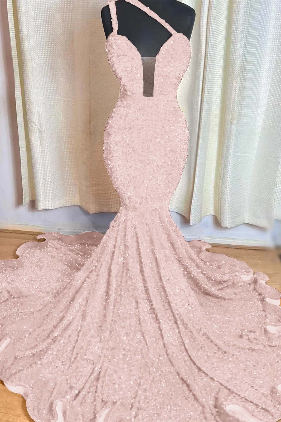 Red Mermaid Sleeveless One Shoulder Prom Dress Sweetheart Elegant Sequins