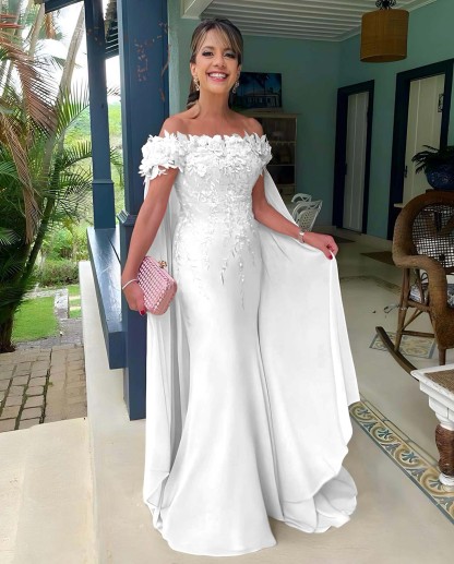 Off the Shoulder Sleeveless Long Mermaid Prom Dress With Appliques