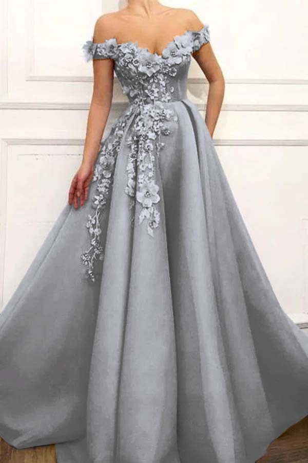 Strapless Off the Shoulder Sleeveless Long Prom Dress With Appliques