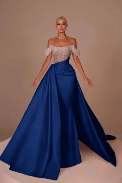 Off the Shoulder Strapless Mermaid Long Prom Dress With Sequins