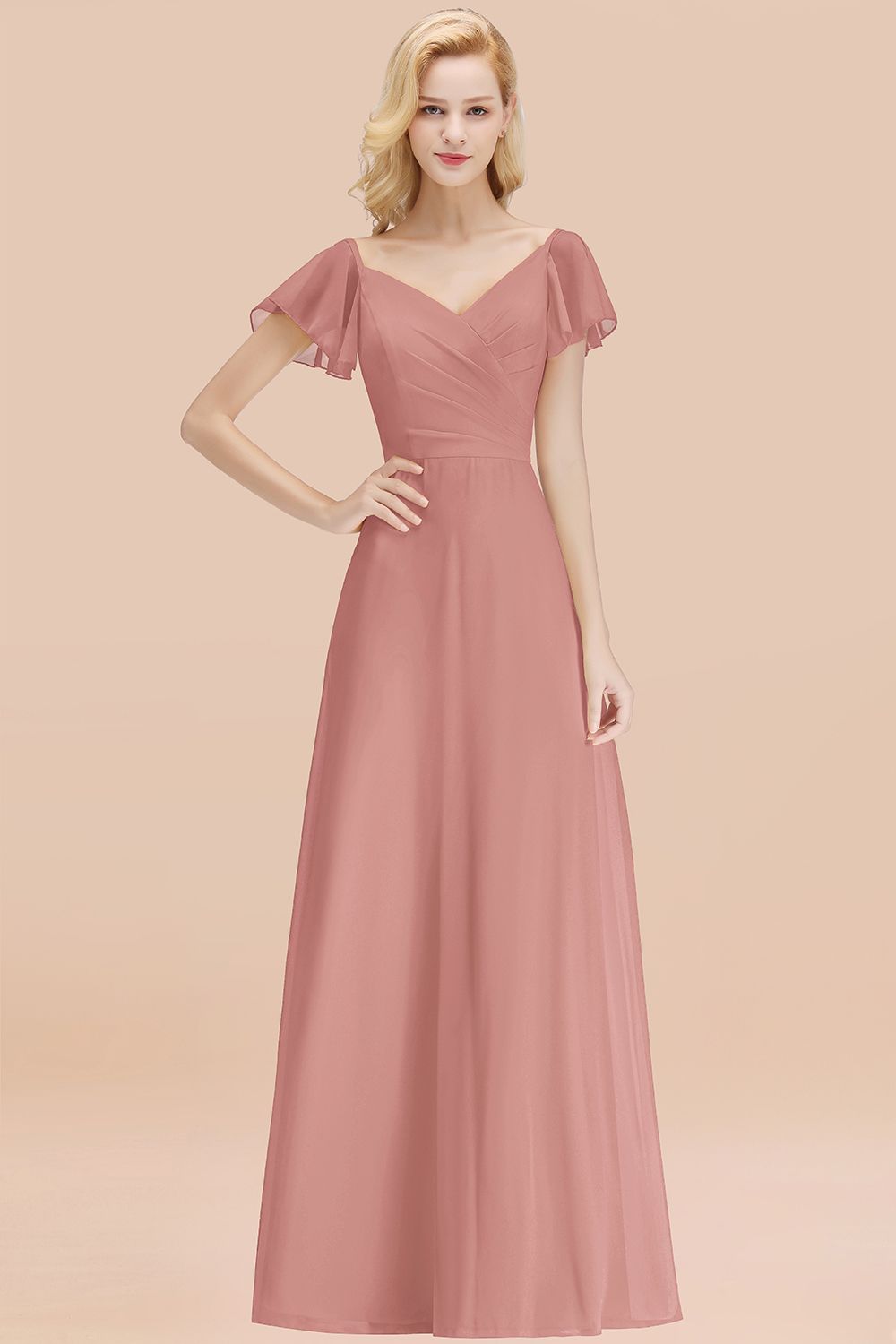 BMbridal Elegent Short-Sleeve Long Bridesmaid Dress Online Yellow Chiffon Wedding Party Dress-BMbridal