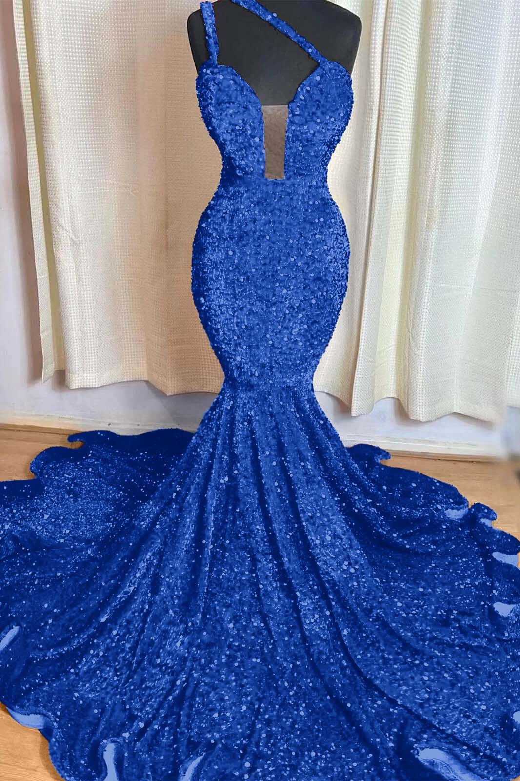 Red Mermaid Sleeveless One Shoulder Prom Dress Sweetheart Elegant Sequins