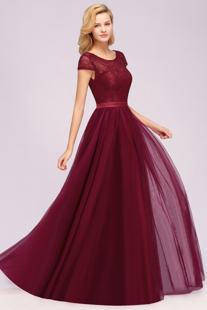 BMbridal Elegant Lace Cap Sleeves Burgundy Bridesmaid Dresses Affordable-BMbridal