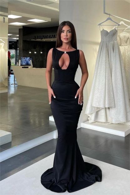 Jewel Neck Sleeveless High Waist Mermaid Prom Dress With Pleated