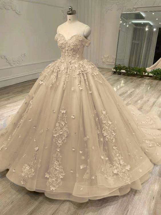 Tulle Sleeveless Off the Shoulder Long Prom Dress With Appliques