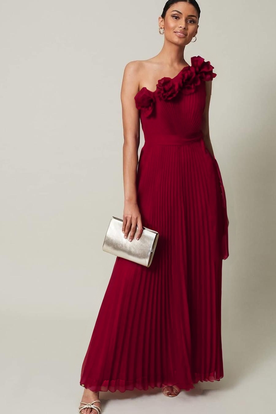 Chiffon One Shoulder Sleeveless Long Prom Dress With Pleated