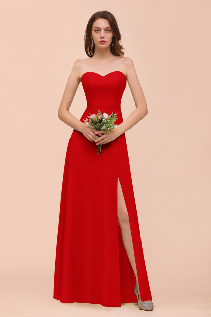 BMbridal Affordable Strapless Front Slit Long Dusty Sage Bridesmaid Dress-BMbridal
