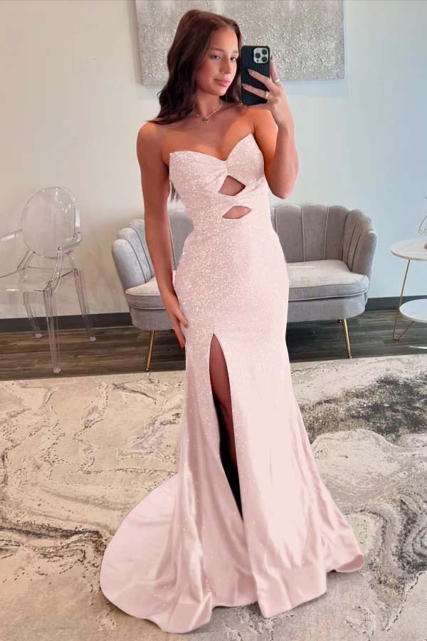 Strapless Sleeveless Mermaid Long Prom Dress With Split Sequins