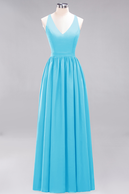 BMbridal Affordable Chiffon V-Neck Sleeveless Lace Bridesmaid Dress Online-BMbridal