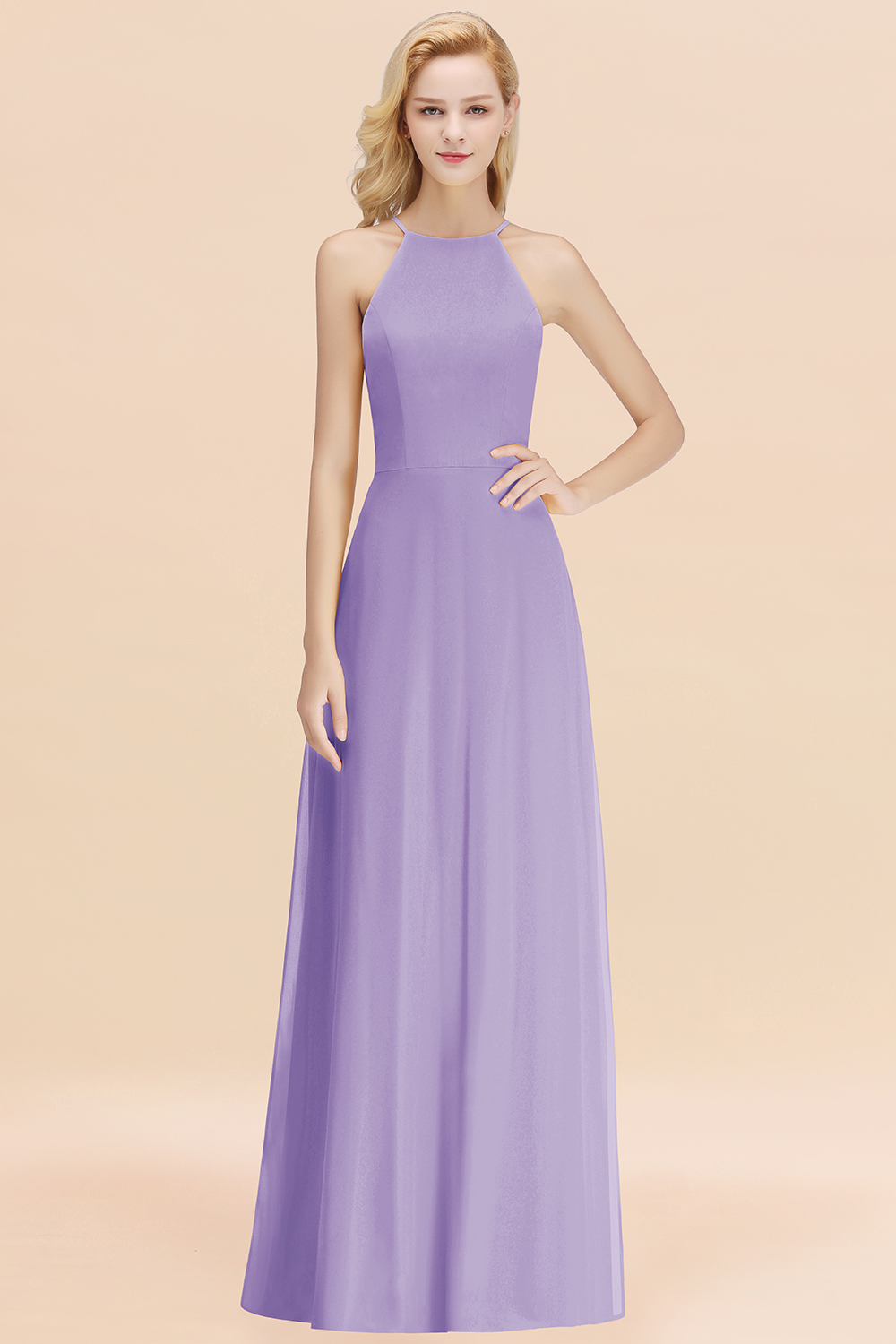 BMbridal Modest High-Neck Yellow Chiffon Affordable Bridesmaid Dresses Online-BMbridal