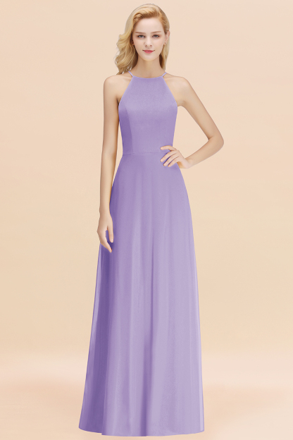 BMbridal Modest High-Neck Yellow Chiffon Affordable Bridesmaid Dresses Online-BMbridal