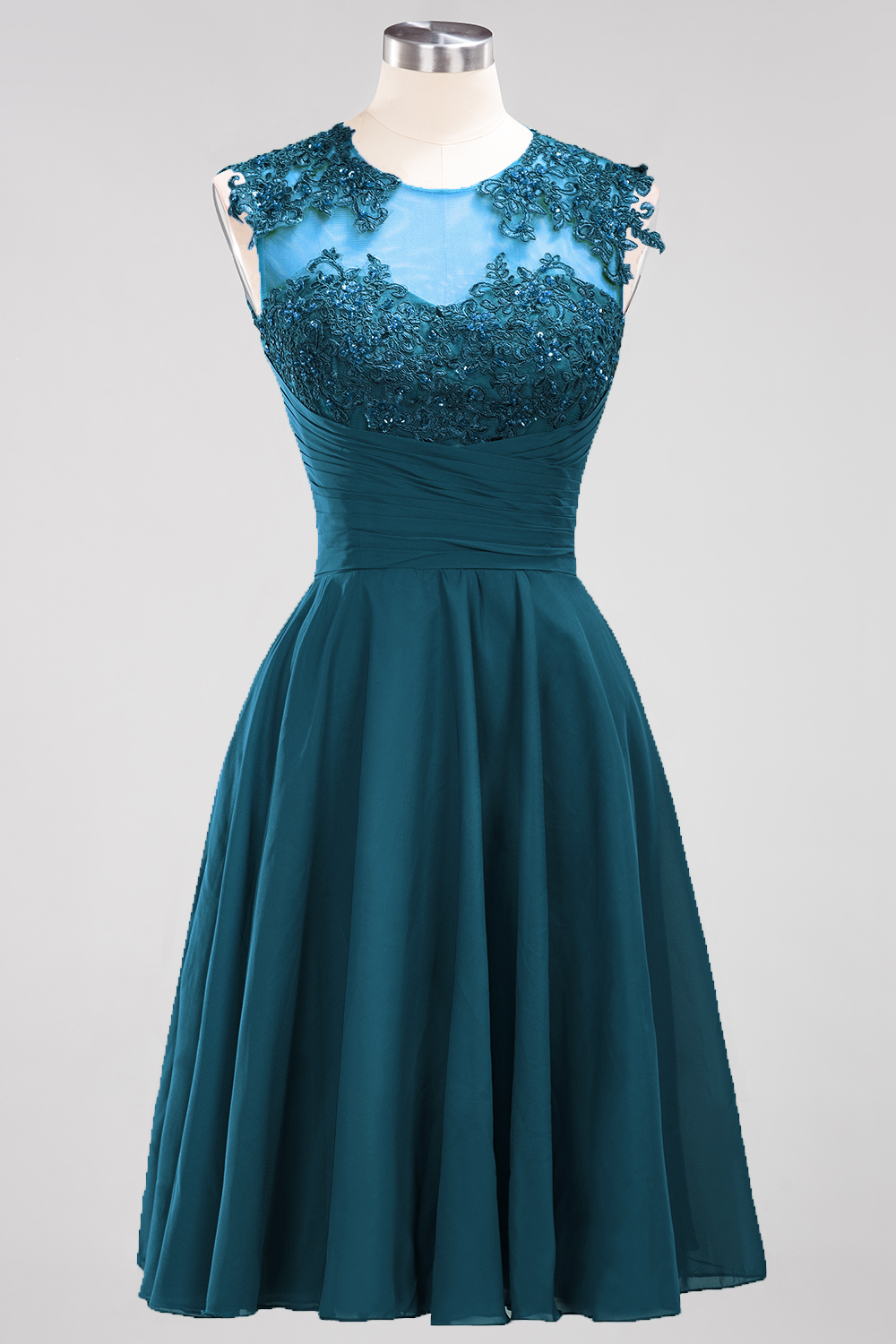 BMbridal Cute Chiffon Round Neck Short Burgundy Bridesmaid Dresses with Appliques-BMbridal