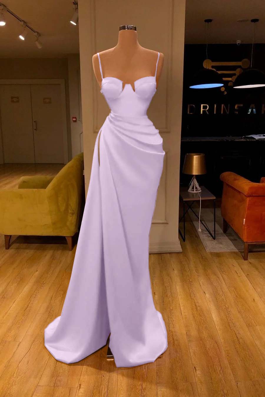 Mermaid Red Spaghetti Strap Sleeveless Pleated Prom Dress With High Split