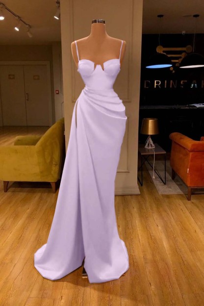 Mermaid Red Spaghetti Strap Sleeveless Pleated Prom Dress With High Split