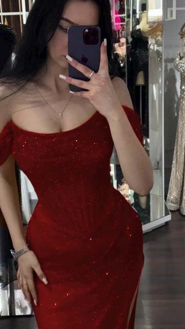 Sequins Off the Shoulder Sleeveless Long Prom Dress With Split