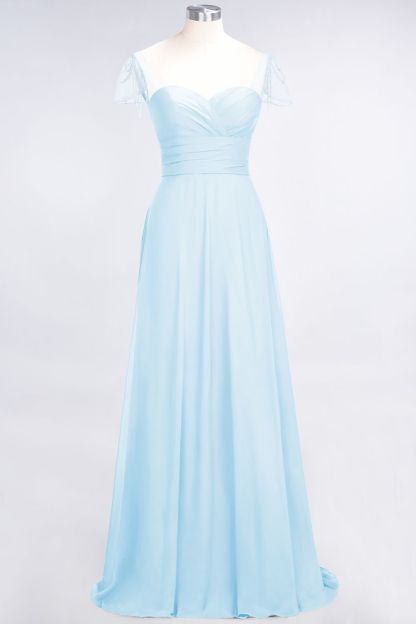 BMbridal Chic Chiffon Sweetheart Cap-Sleeves Ruffle Bridesmaid Dresses with Beadings-BMbridal