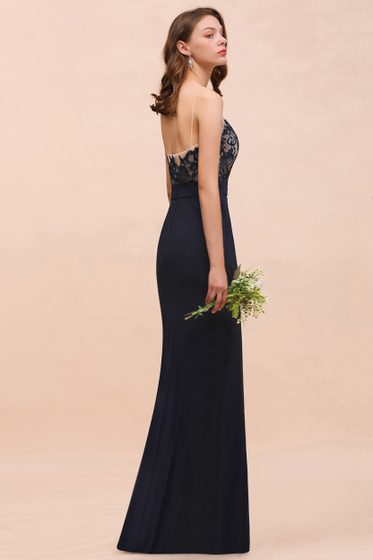 BMbridal Chic Mermaid Chiffon Lace Affordable Bridesmaid Dress with Spaghetti Straps-BMbridal