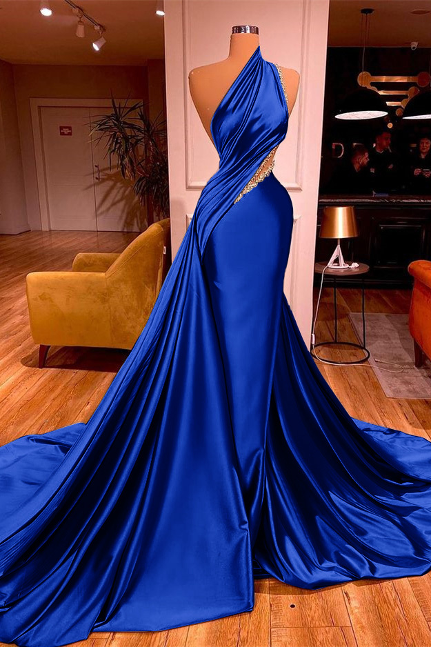 Chic Sleeveless Long Beadings Mermaid Prom Dress One Shoulder With Ruffles