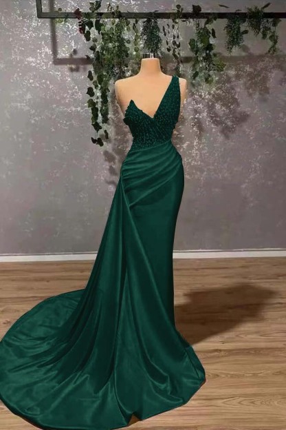 Ivory Elegant One Shoulder Sleeveless Prom Dress Mermaid Appliques With Ruffles