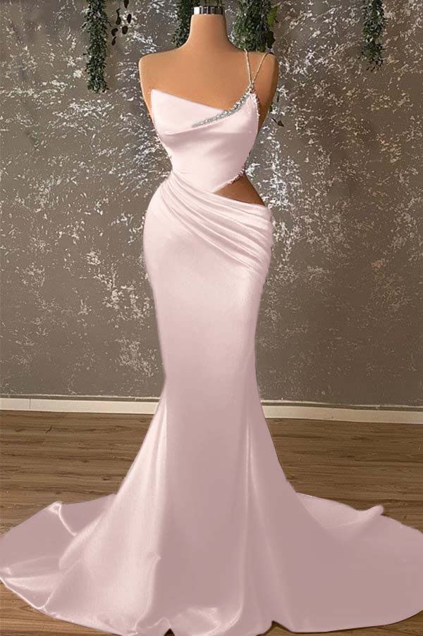 One Shoulder Sleeveless Mermaid Prom Dress With Beading Pleated